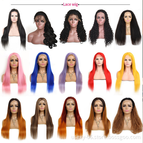 Cheap ombre frontal lace raw cuticle aligned virgin hair wigs for black women deep wave 13x4 hd lace front human hair wigs